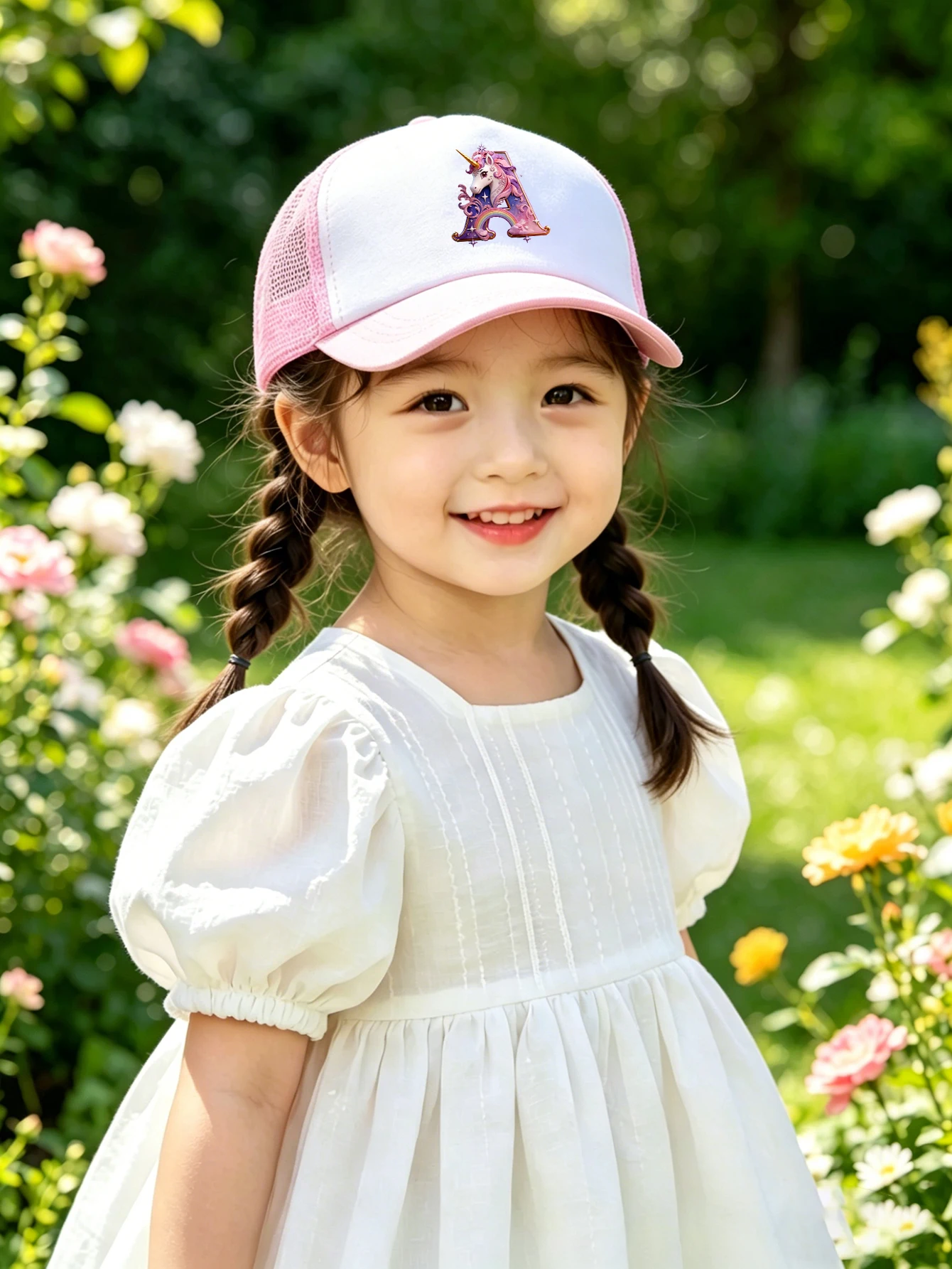 1pc pink baby hat  Adjustable Youngsters' Baseball Cap with A-Z letter Rainbow Unicorn - Breathable Sun Hat for Boys and Girls A view 3