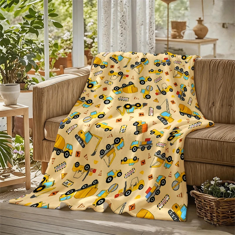 Beige Construction TrucksFlannel Blanket Warm Soft Halloween Christmas Couch Warm Cozy Decorative Decor Gift for All Season