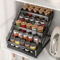3 Layer Kitchen Storage Shelf Countertop Step Shelf Spices Cans Seasonings Jar Storage Rack Height Adjustable Household