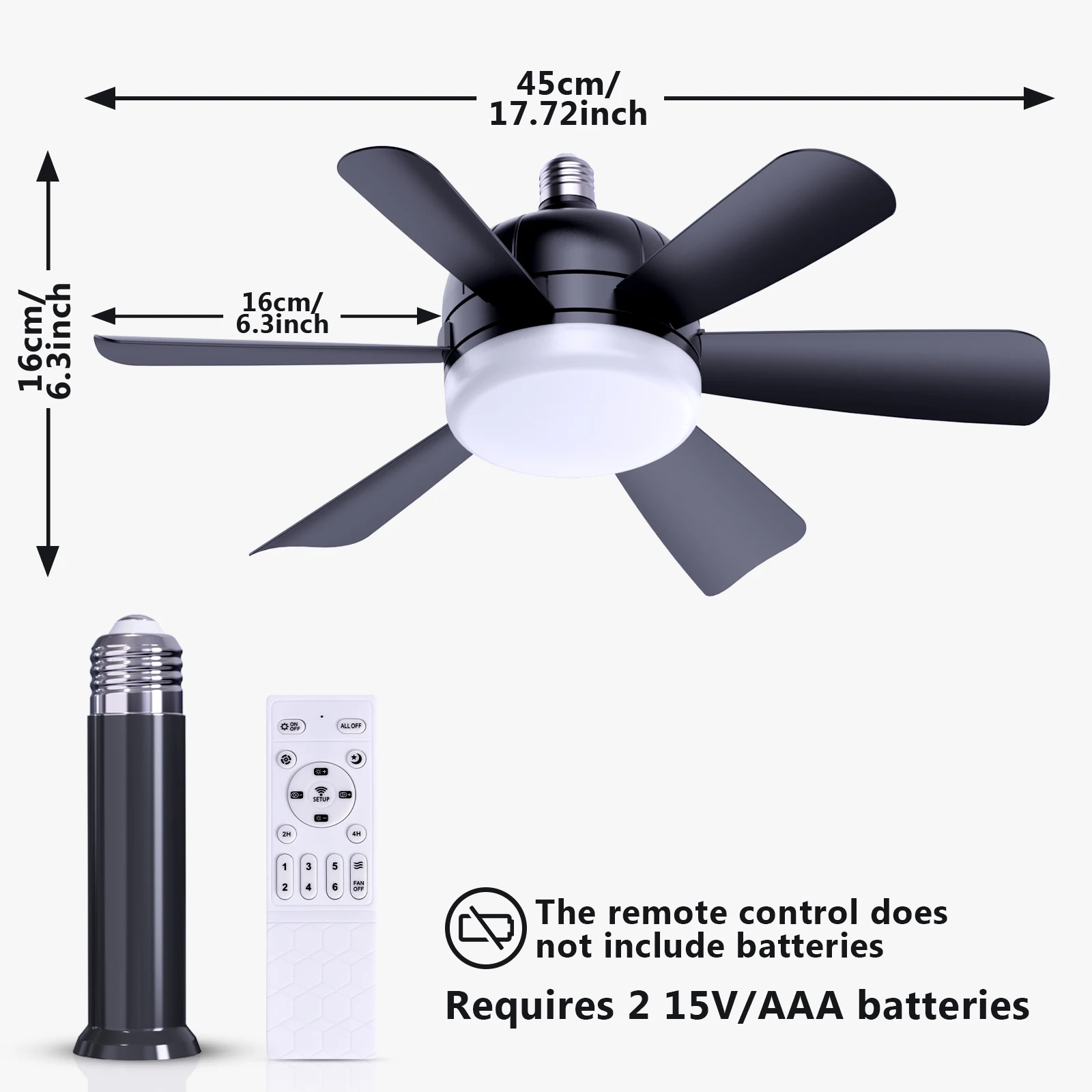 Socket Fan Light With Remote, Screw Ceiling Fans With Lights, E26 Base Light Bulb Fan, 3 Colors 3000K-6500K Dimmable Socket Fan