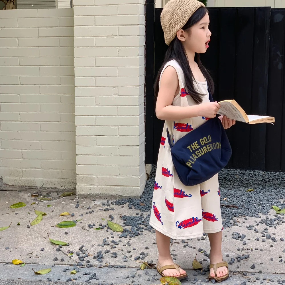 

Summer Baby and Girls Stylish Cotton Alphabet Print Sleeveless A-Line Dresses School Kids Casual Skirt Children Outfit 1-12Years