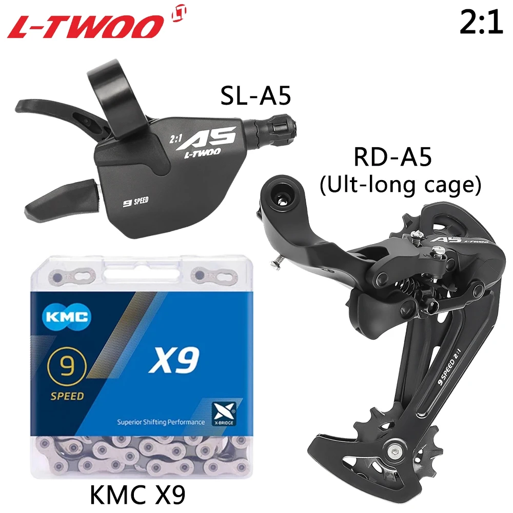 LTWOO A5 2:1 9 Speed MTB Bike Derailleur Right Shift Lever Ult-long Cage Rear Derailleur KMC X9 Chain Sunshine-SZ Cassette