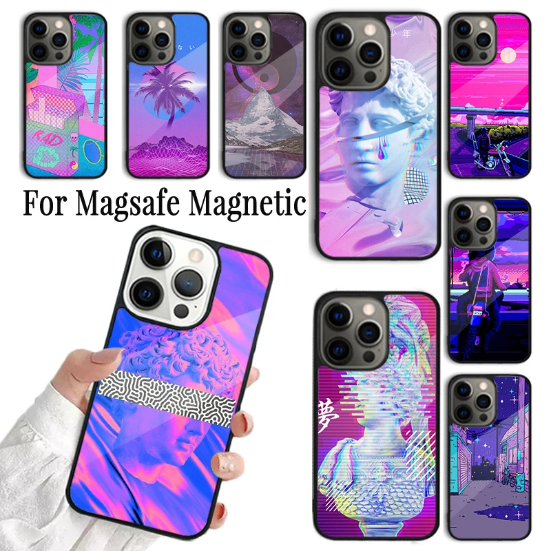Vaporwave Aesthetic Art Phone Case Cover For iPhone 17 AIR 16 15 14 13 12 11 Pro Max Plus Wireless Magnetic Magsafe Shell