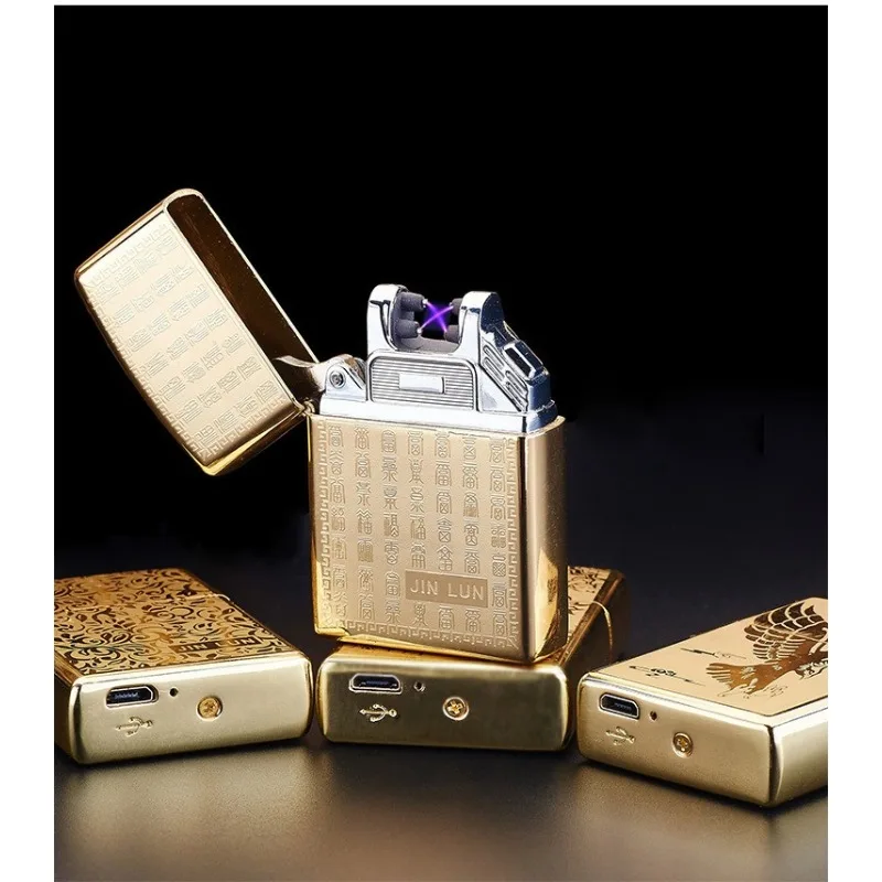 2026 New Metal Usb Arc Charging Lighter, Personalized Cross Double Arc Pulse Ultra-thin Windproof Electronic Cigarette Lighter