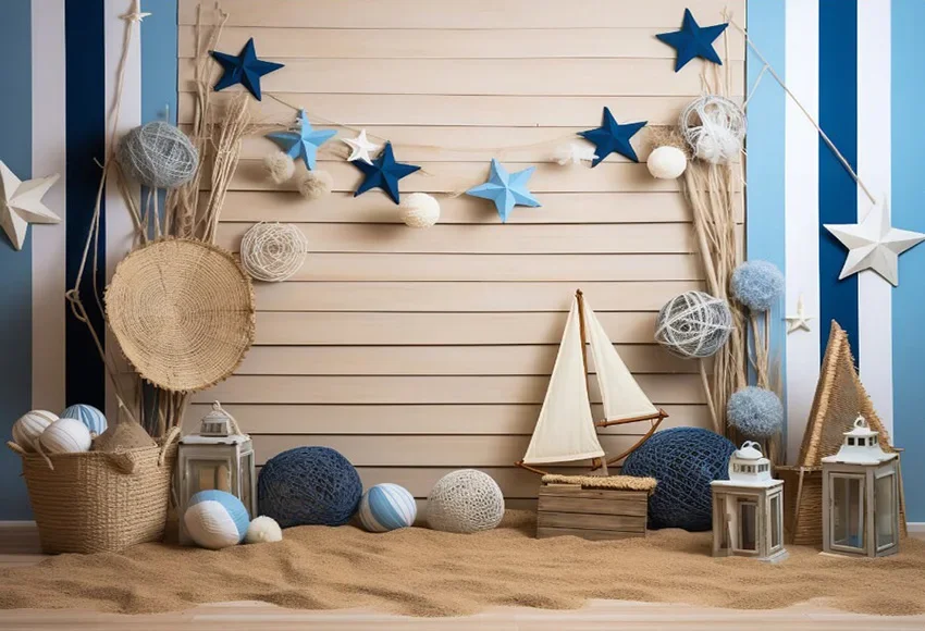 Mehofond Photography Background Nautical Beach Boat Baby Boy 1st Birthday Party Cake Smash Portrait Decor Backdrop Photo Studio