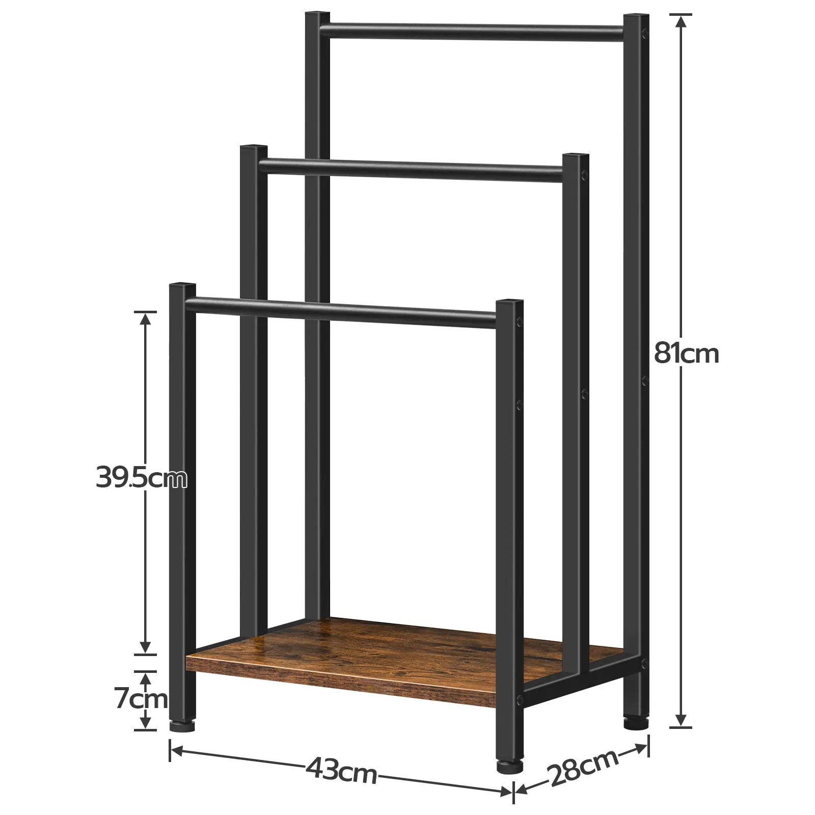 حامل مناشف HOOBRO، حامل مناشف قائم بذاته لحامل تجفيف الحمام مع 3 قضبان مناشف ورف تخزين بني #4