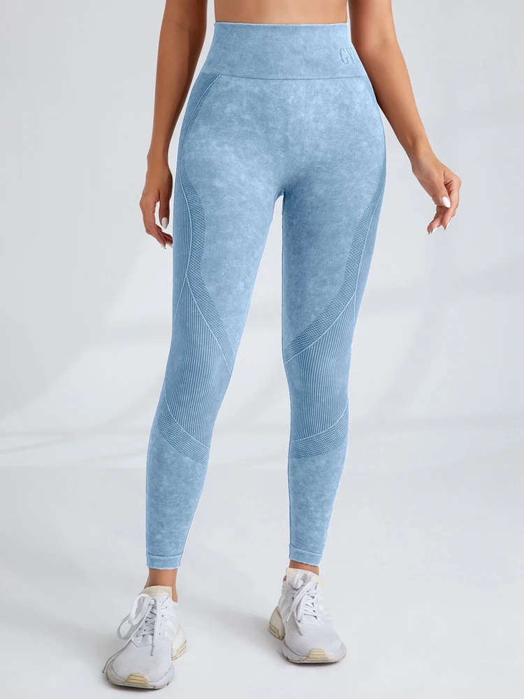 Seamless Yoga Pants Sandwash Quick Drying Hip Lifting Leggings Tight Fitting Letter Sports and Fitness Pants