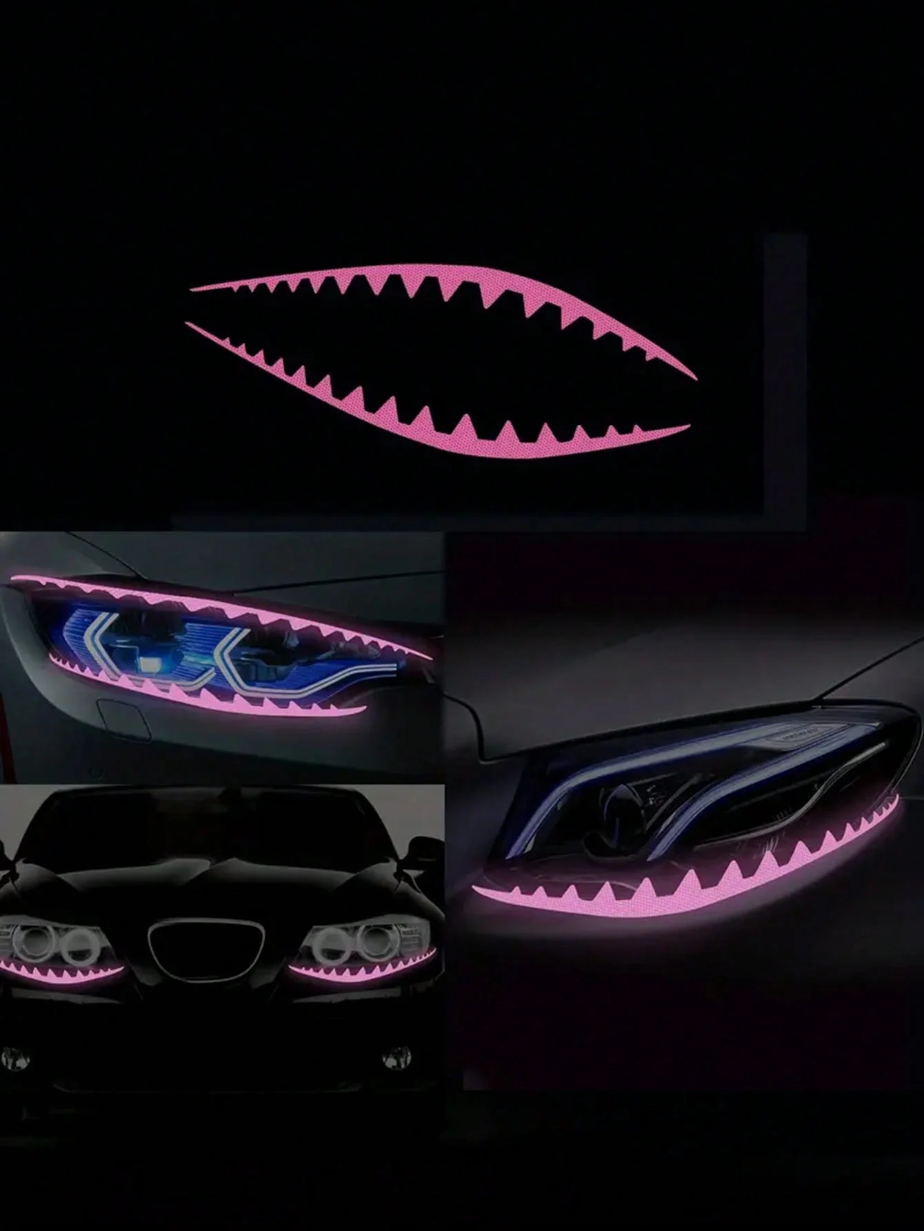 

1 пара наклеек на фары с зубами акулы — светоотражающие виниловые зигзагообразные наклейки для фар и бамперов — прочные, водонепроницаемые, легкие своими руками