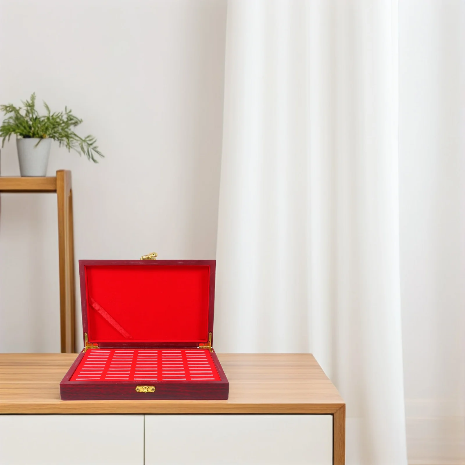 1pc Wooden Coin Box Portable Compact Storage For Commemorative Coins Collection Eva Flocked Organizer Case Coin Storage Box