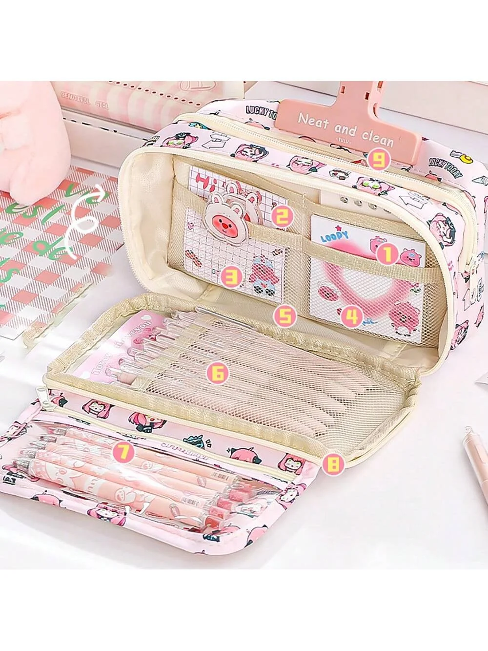 Bview Art Astuccio per matite elegante e di grande capacità per la scuola - Simpatico organizer con custodia dal nuovo design per ragazzi e ragazze