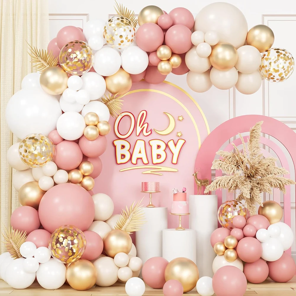 118Pcs Retro Dusty Pink Balloons Arch Kit Wedding Balloons Garland Decor Chrome Gold 1st Birthday Globos Baby Shower Party Decor