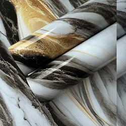 New Black Gold Marble Pattern Self-adhesive Wallpaper with Waterproof and Oil Resistant Stickers Background Wall PVC Wallpaper