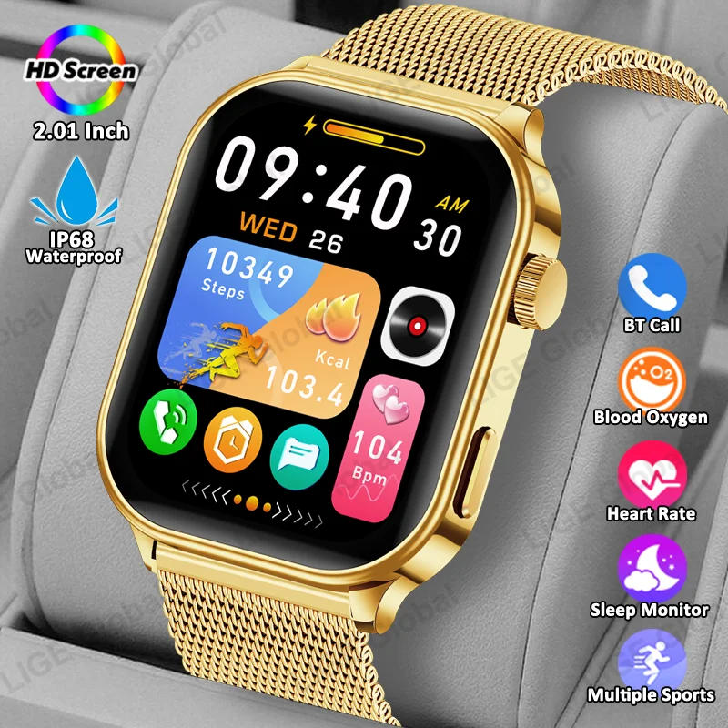 

LIGE 2.01" Voice Calling Smart Watch Heart Rate Blood Oxygen Health Monitor IP68 Waterproof Sports Fitness Bluetooth Smartwatch