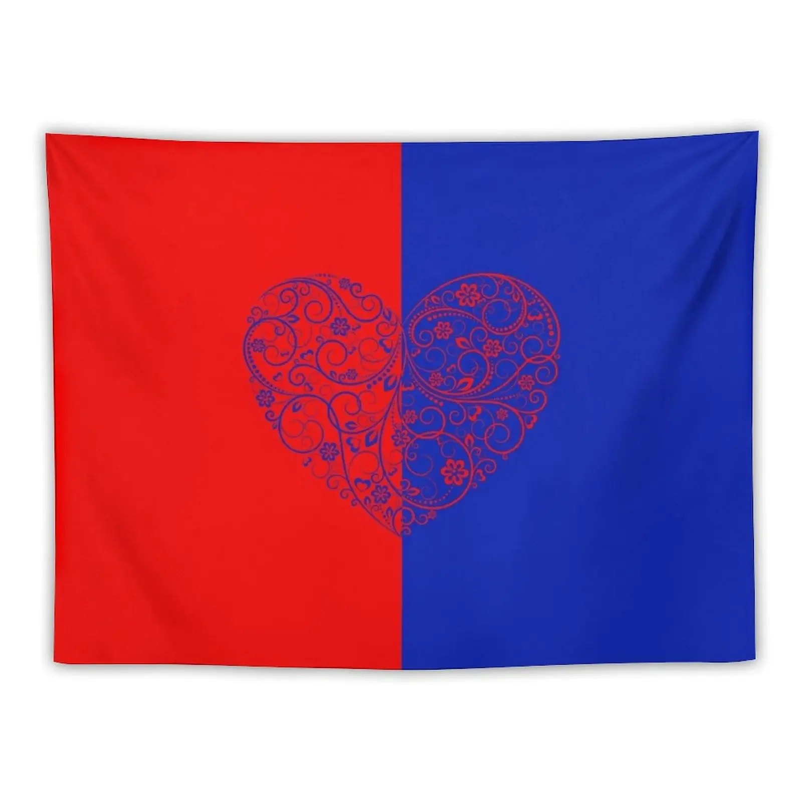 Blue Red Heart Halves Tapestry Christmas Decoration Wall Tapestries Tapestry