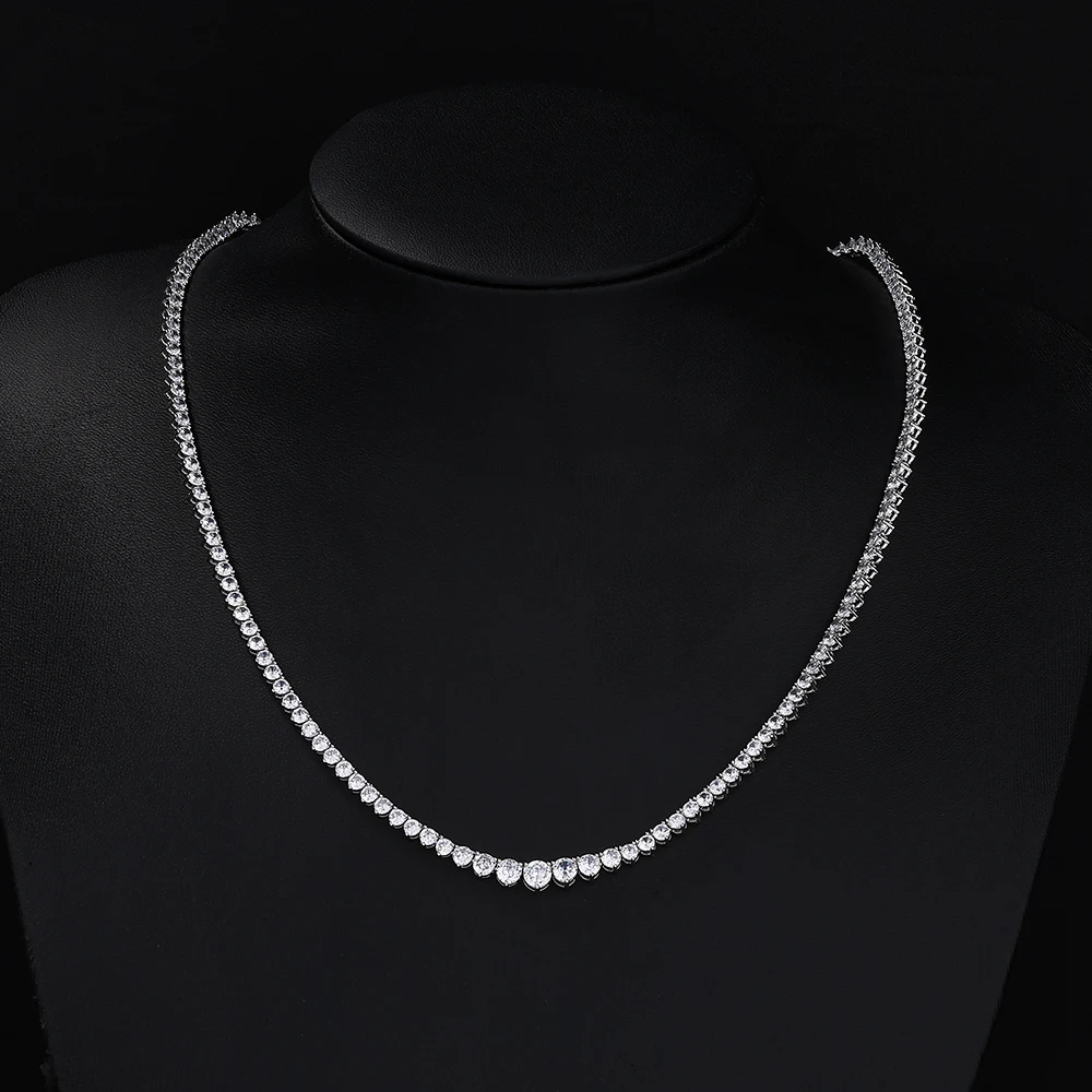 ESKEEM Sparkling Tennis Chain Necklace for Men and Women Iced Out Round-Cut 3 Prong Hip Hop Streetwear Jewelry Gift