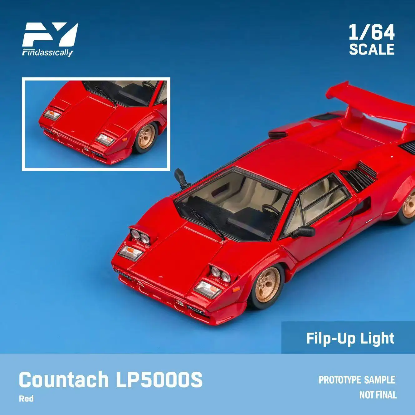 

**Предзаказ ** Finclassically 1:64 Countach LP 5000 QV, красная/розовая ограниченная модель автомобиля