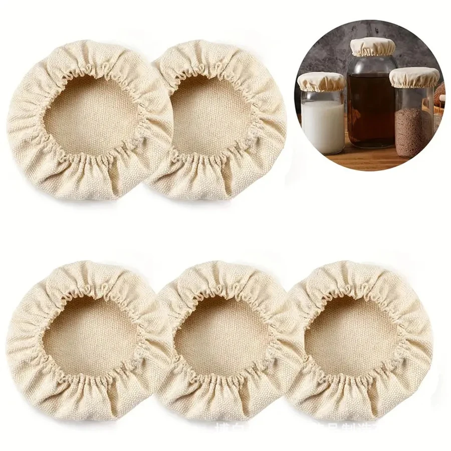 Cubiertas de tela elástica para tarros, cubiertas de tela reutilizables para tarros de inicio de masa fermentada, cubierta elástica para fermentación de pan, cubierta a prueba de pan