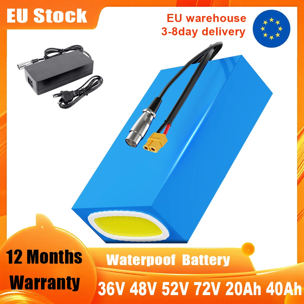 Wasserdichter E-Bike Akku 48V 52V 72V 60V 20Ah 40A Lithium-Ionen-Akkupack für Motorrad/Dreirad Elektrofahrrad-Umbau