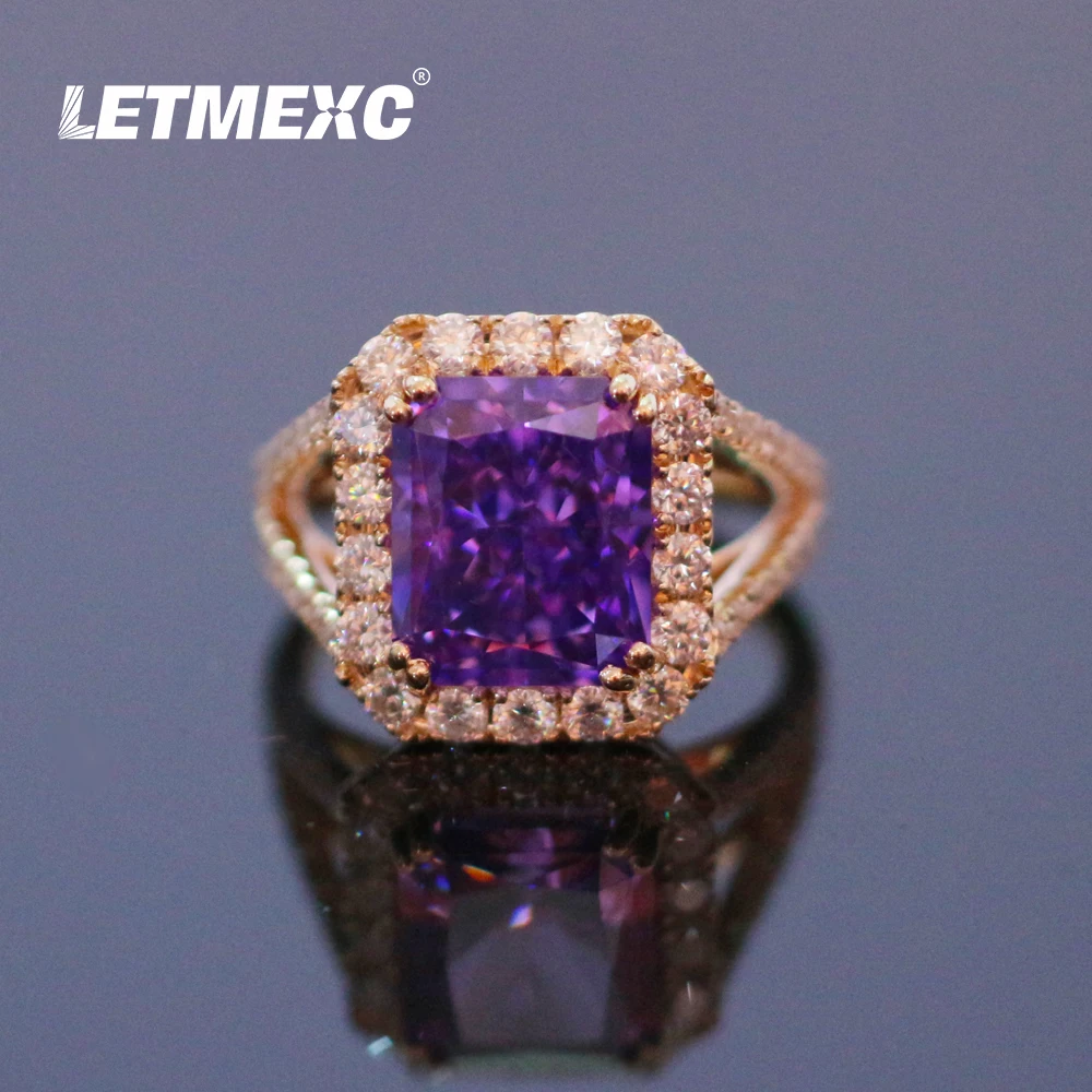 

LETMEXC 14K Gold Purple High Carbon Diamond Moissanite D color VVS1 Boutique Ring