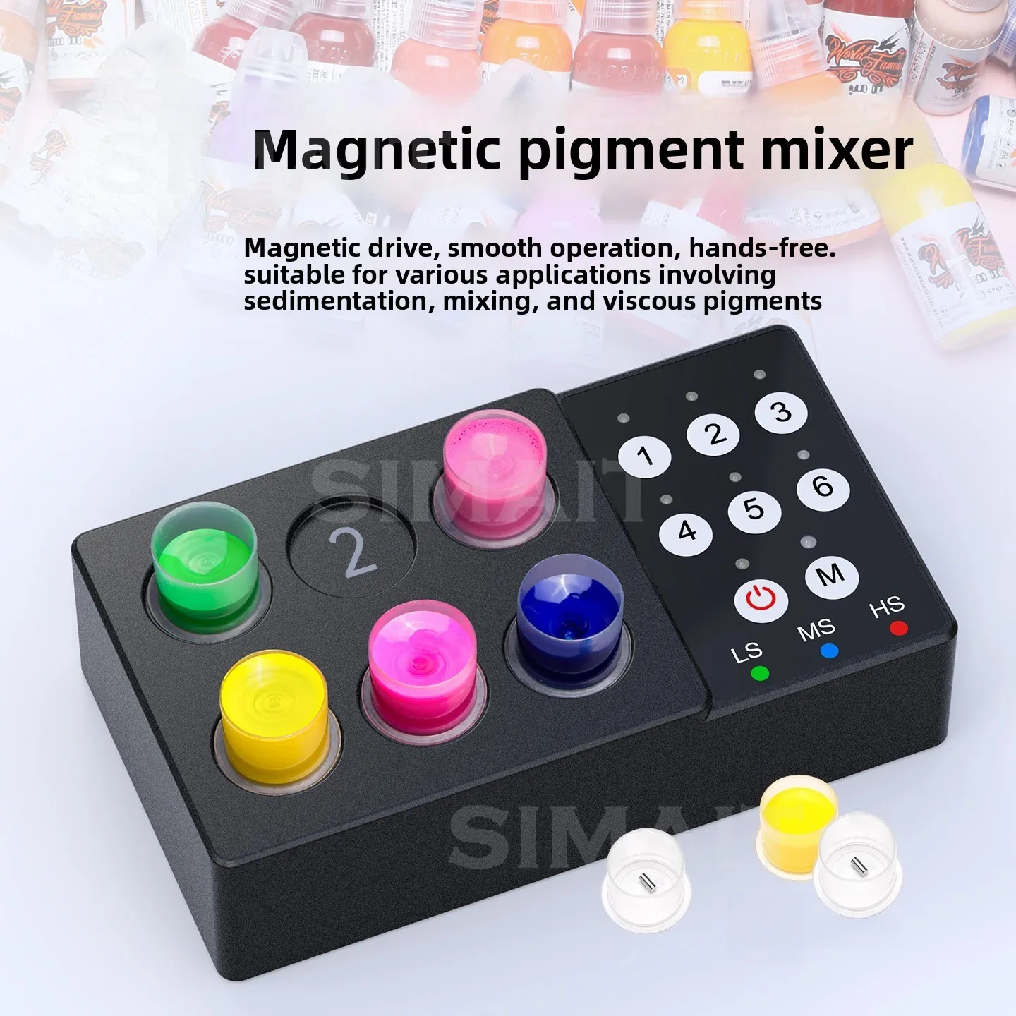 Tattoo Ink Mixer Magnetic Bead Drive | Battery Powered Color Shaker with Mini Cup & Beads Set