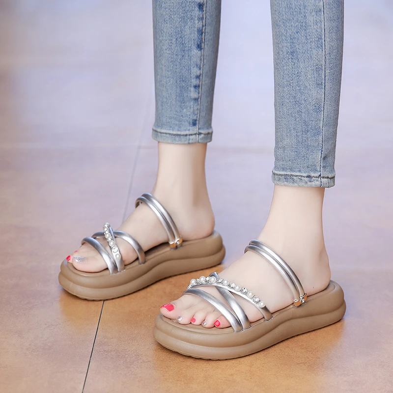 

Luxury Minimalist Brand | Rhinestone One-Strap Slide Sandals 2025 Summer New | Non-Slip Beach Flip Flops for Outdoor Wear