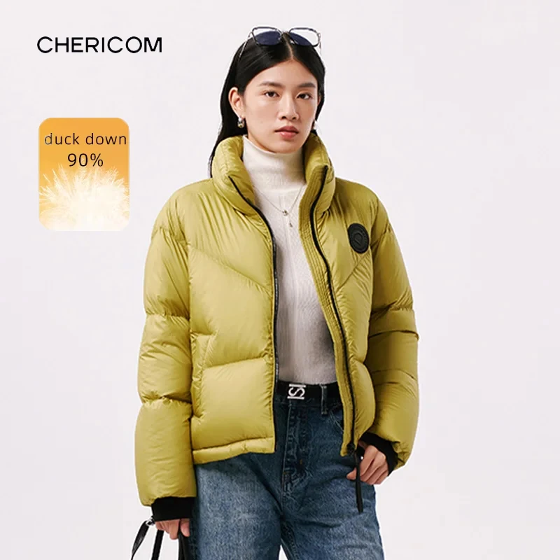 Chericom jaqueta curta feminina com gola acolchoada design quente roupas femininas inverno casacos bufantes pesados y298098y