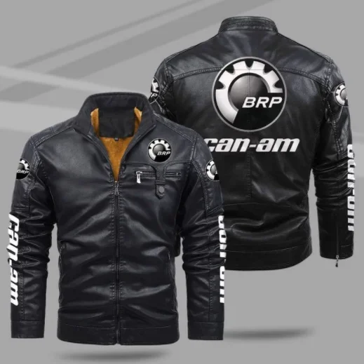 CAN-AM Car Logo motorcycle PU Leather Jacket Patchwork Biker Jackets Casual Zipper Coat Male Motorcycle Jacket Outwear Coat