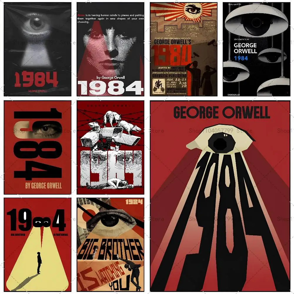 1984 George Orwell Poster, selbstklebende Wandkunst, wasserfester Aufkleber für Bar-Raumdekoration, hochwertiger Druck, Geschenk
