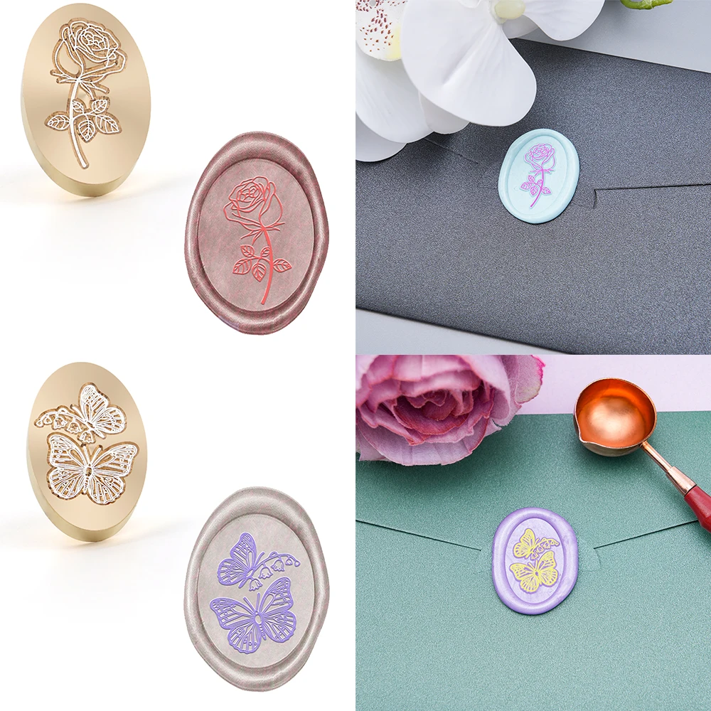 

Oval Wax Seal Stamp - Butterfly & Rose Design for Gift Wrapping , Wedding Invitation & Spring Crafts