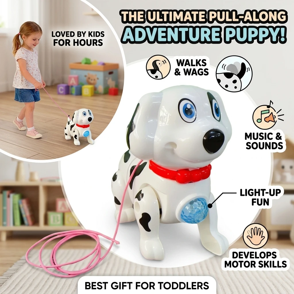 Spinning Dalmatian Toys Bump and Go Dancing Dog with Ball Music & Colorful Flashing Lights for Small Babies Infant Toddlers
