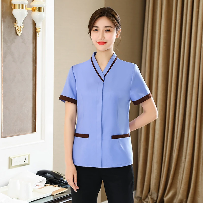 Women\'s Cleaning Work Uniforms Hotel Costume Housekeeping Waiter Clothes Restaurant Dishwasher Shirt Staff Pedicure Ladies Top