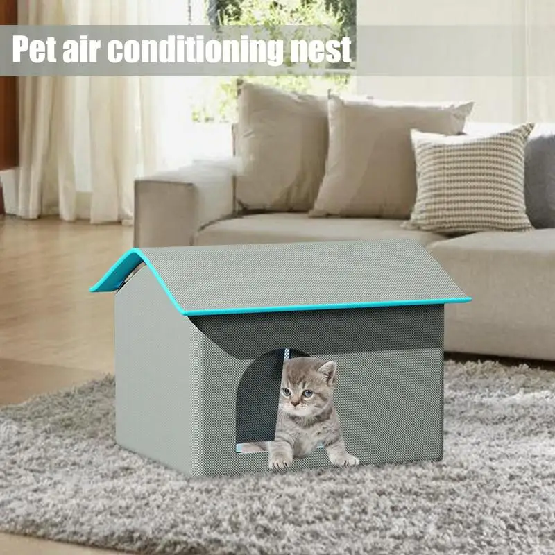 Cat Cooling House Dog Houses Ventilate Easy Clean And Assemble Waterproof Bite Resistant Cat Shelter With 9pcs Ice Pack For Stra