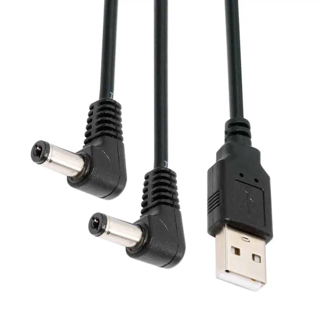 ChenYang USB2.0 Type A Male 1 to 2 DC 5.5x2.1mm Y Splitter 90 Degree Angled DC 5V Power Plug Barrel Connector Charge Cable 4.9FT