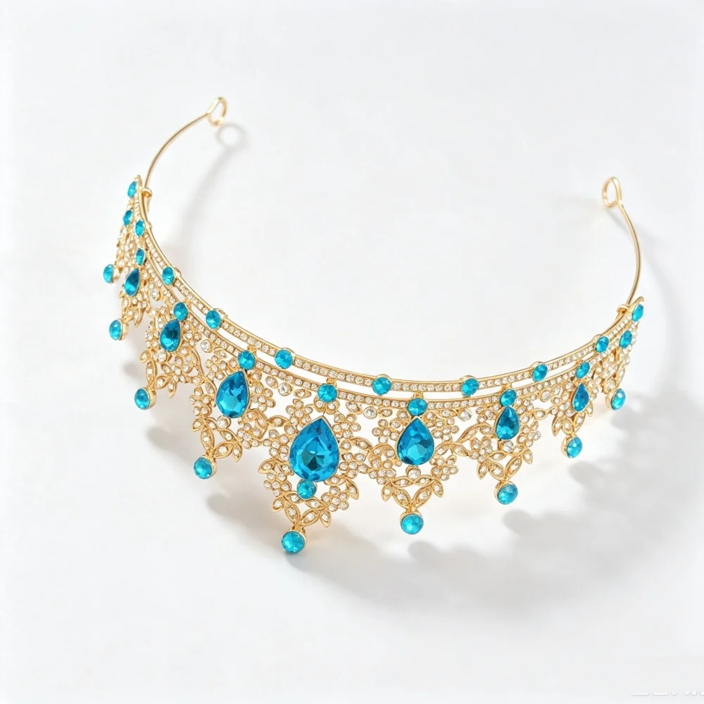 Luxury Princess Crown for Women Girls Blue Crystal Queen Tiara Headband Fashion Headpiece for Birthday Cosplay Party Wedding view 4
