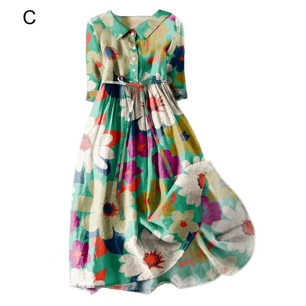 

Women Bohemian Dress Breathable Women Clothing Bohemian Style Cartoon Flower Printed Midi Dress with for Women for Dating