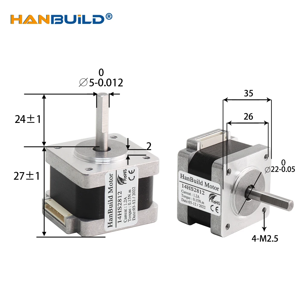 High-Quality Nema 14 Stepper Motor 35X28mm 1.2A 0.15N.m 14HS2812 for CNC milling machine Stepper Motor