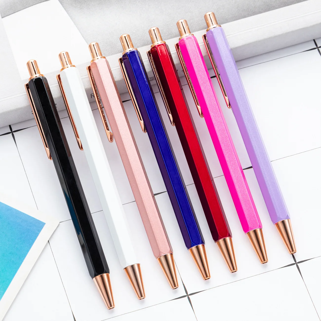 1 Piece Lytwtw's Creative Ballpoint Hexagon Metal press Pen Stationery School Office Supply image 2