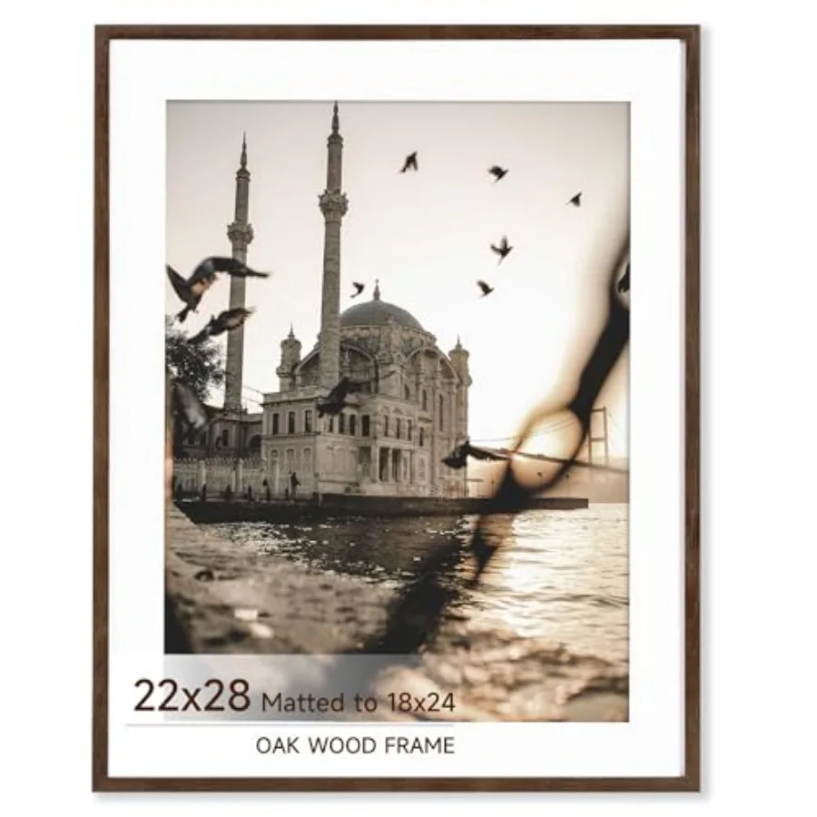 

22x28 Oak Wood Picture Frame, Minimalist 22x28 Frame with Tempered Glass, Solid Wooden Picture Frames for Wall Art Photo, 1 Pac