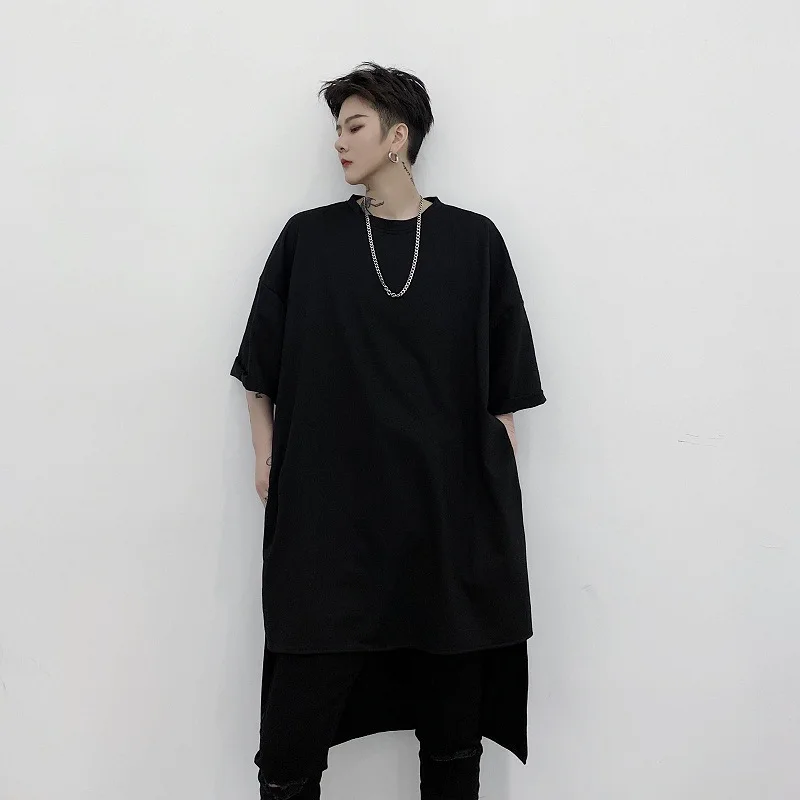 Summer New Mens Hip Hop Loose T-shirt Classic Short Sleeve Oversize Long Shirt Hair Stylist Male Round Neck Clothes Hombre Coats
