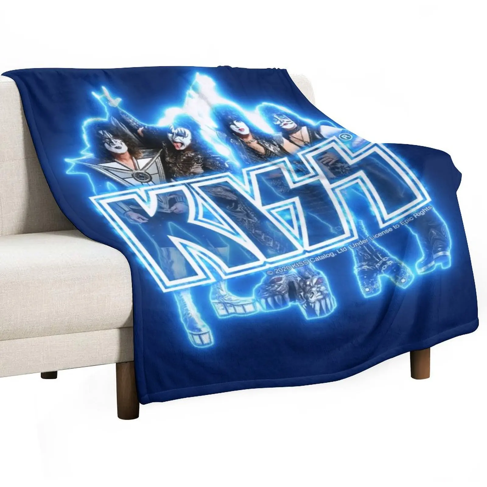 KISS ? the Band - Blue Energy Glow Throw Blanket Personalized Gift Retros Hairys Blankets