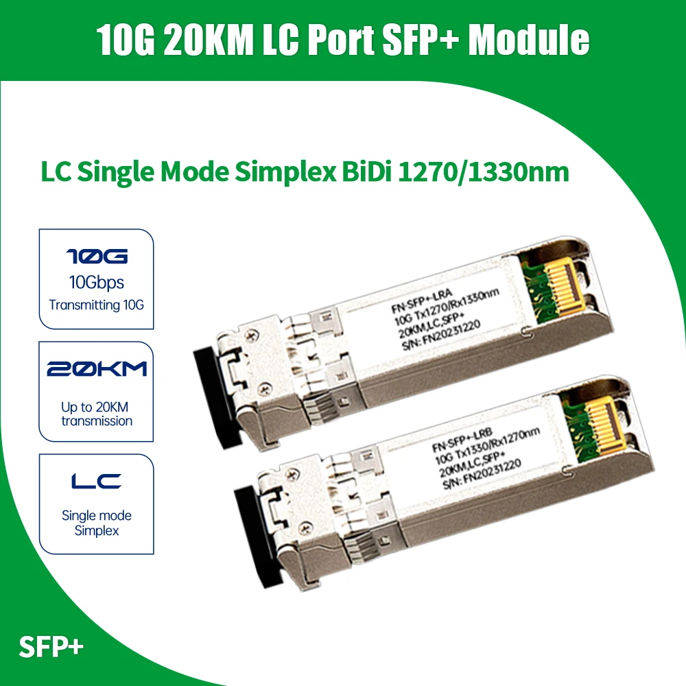 

10G BiDi 20KM 1270/1330NM,60KM,80KM 1490/1550NM SFP+ Simplex LC Optical Fiber Module Single Mode for Cisco Mikrotik Netgear etc