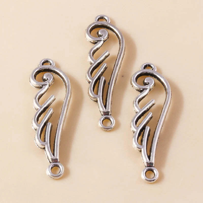Leslie 30 Stück 32 x 9 mm Doppelloch-Silberfarben, kleine Legierung, Engelsflügel, Charms-Anhänger für DIY-Armbänder, Halsketten, Herstellung – Detail 5