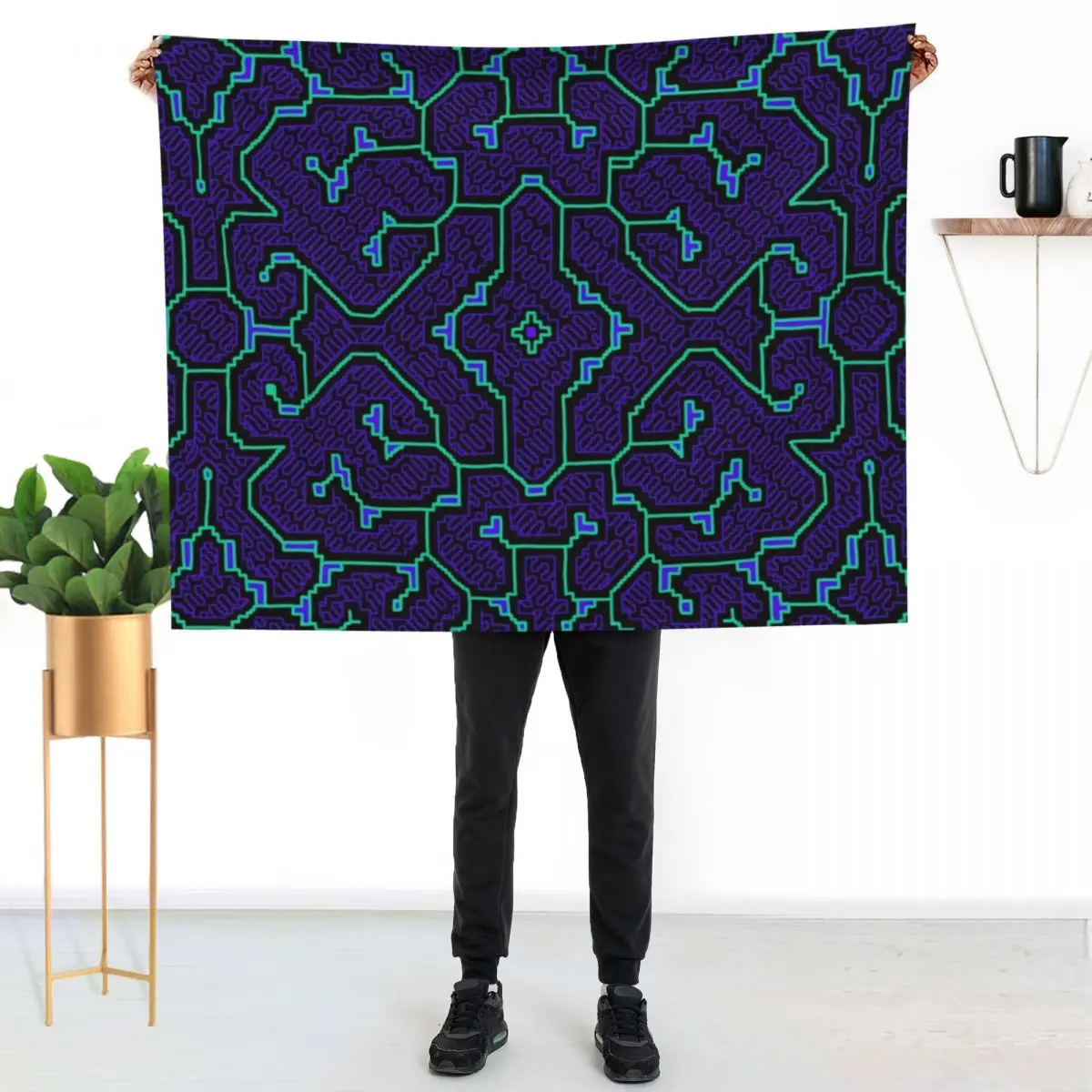 

Hand drawn Shipibo art | Sacred Geometry Throw Blanket Elegant Warm Throw Blanket for Hotel Home