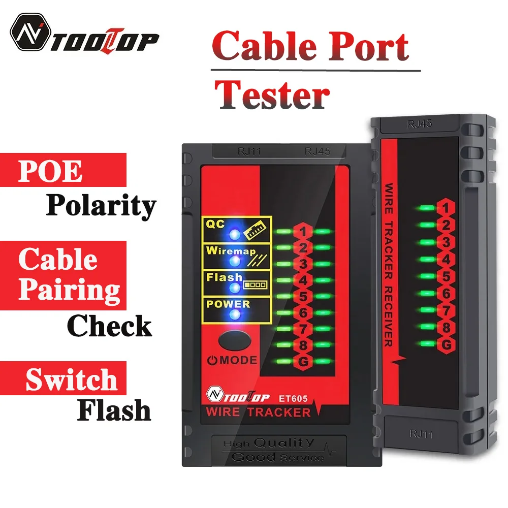 TOOLTOP ET605 Network Cable Tester POE QC LAN Cable Pairing Check Scan Cable Wiremap Cable Tester Tool Network Repair Detection