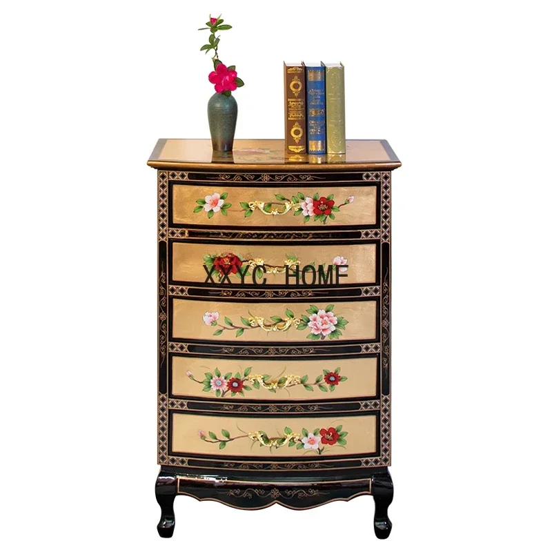 

New Chinese Painted Solid Wood Chest of Drawers Curio Cabinet Entrance Foyer Storage New Classical Storage Cabinet
