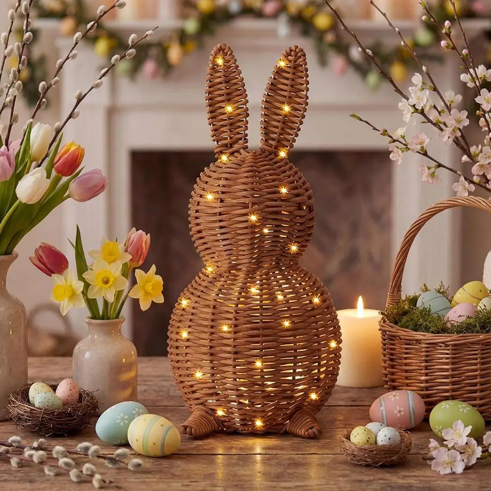 

Light Up Rattan Crafted Rabbit Statue - Easter Rabbit Statue Decor For Garden Patio - Easter Porch Decor - Home Party Decor