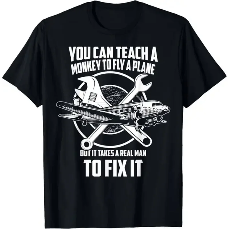 Airplane Mechanic T-Shirt - Real Man Fix Plane T-Shirt Men Clothing Tops Streetwear Vintage T Shirt Graphic T Shirts