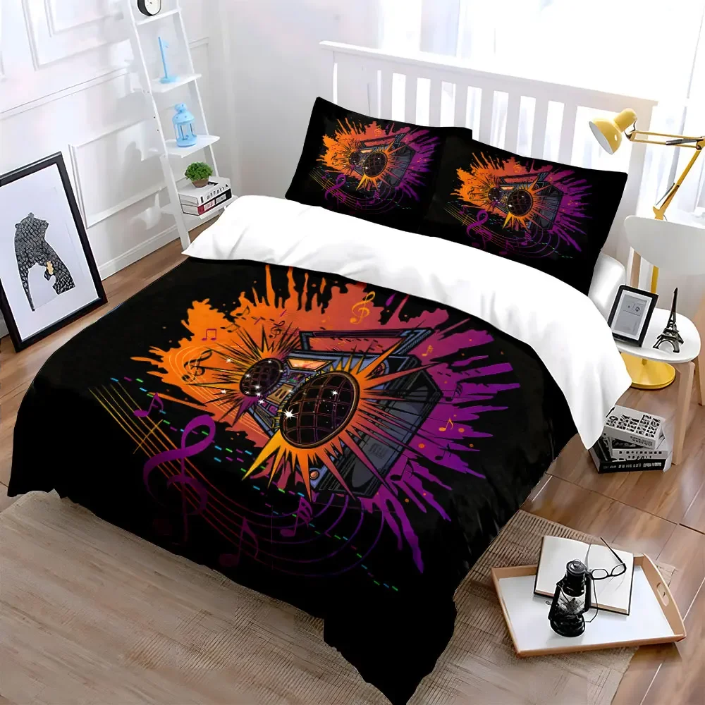 Retro Music Boombox Art Decor Soft Comfortable Duvet Cover Bedding Set Included 1*Duvet Cover & 2*Pillowcases, gift
