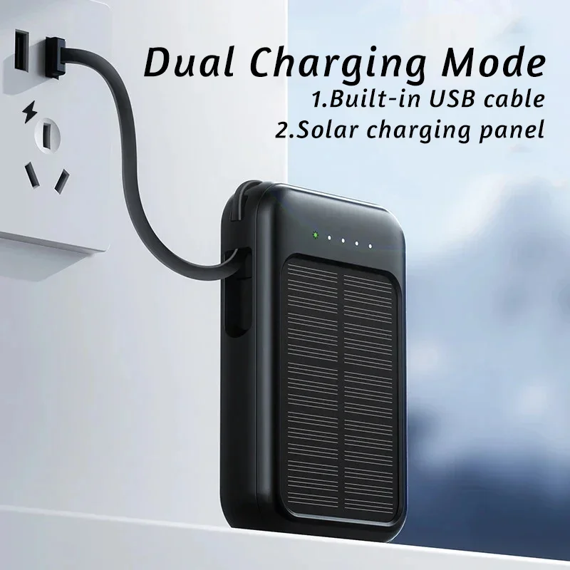 50000mAh قدرة عالية بنك الطاقة الشمسية المدمج في كابل شاحن بالطاقة الشمسية 2-USB منافذ شاحن خارجي قوة البنك مصباح ليد 2026 جديد #5