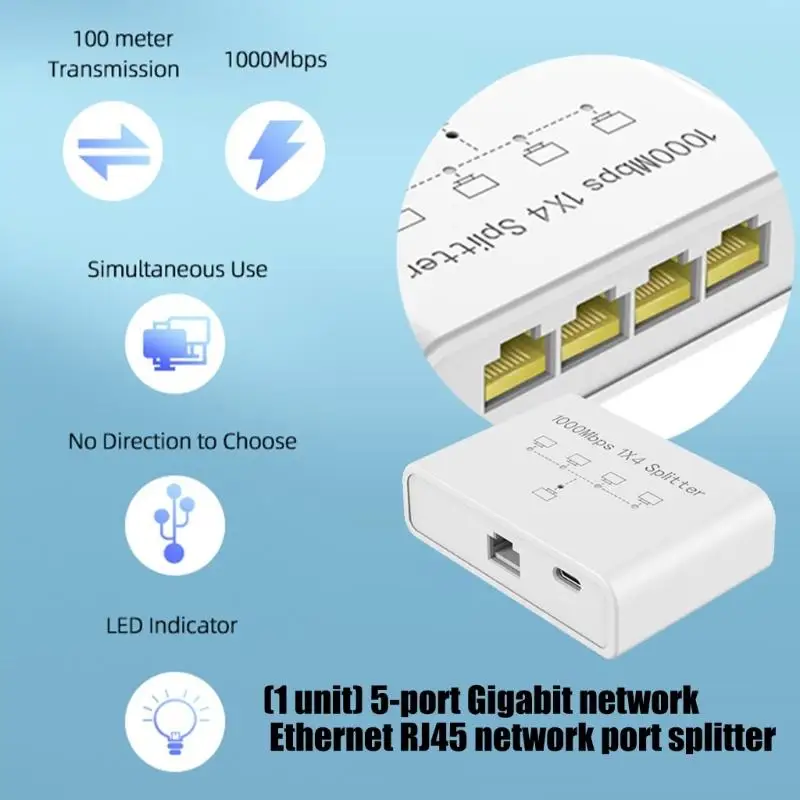 Compacts 5 Port Gigabit Networks Switches 1 to 4 Gigabit Ethernet Adapter Hub Wire Divider For Multiple Devices Enduring D2RC